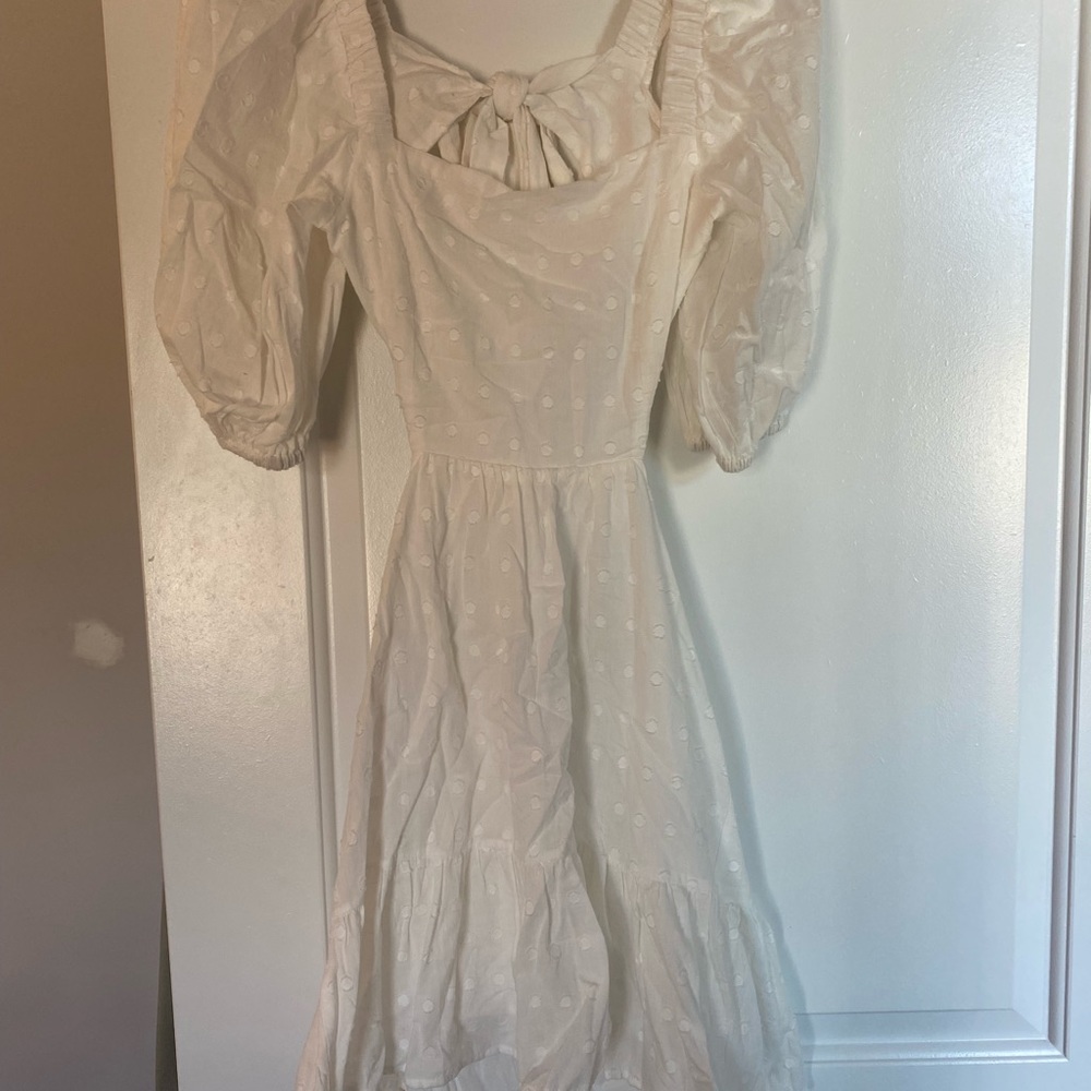 MINKPINK backless White Polka Dot Dress with Puff Sleeves